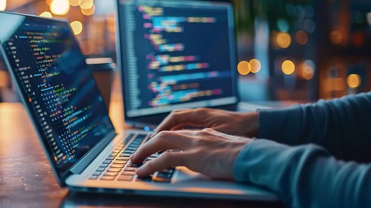 coding on laptop stockcake